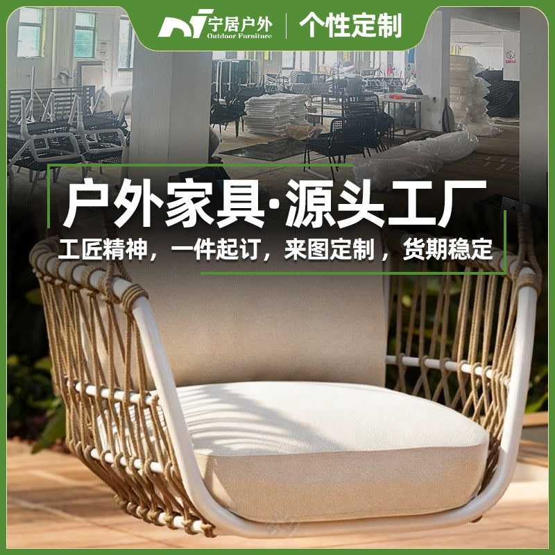 Nordic Outdoor Swing Chair Balcony Courtyard Villa Waterproof Double Rattan Hanging Basket Chair with Canopy