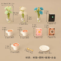 Dollhouse Miniature Magic Book Coffee Cup Bouquet Model Set