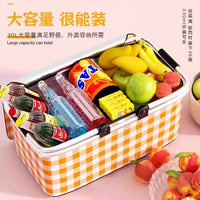 30L Collapsible Insulated Picnic Basket with Aluminum Frame, Portable Cooler Bag for Outdoor Camping and Travel