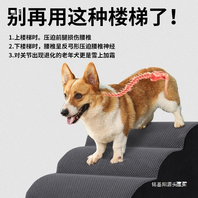 Adjustable Wooden Pet Stairs for Small to Large Dogs & Cats, Foldable Ramp for Beds & Sofas