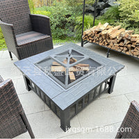 Premium Outdoor Garden Patio Fire Pit BBQ Grill Table Square Fireplace with Lid