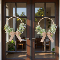 Autumn Bunny Ear Leaf Wood Bead Wreath with Bow for Door & Wall Decor