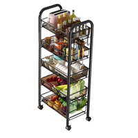 Multi-functional 3/4-Tier Rolling Utility Cart with Wheels and Hooks for Kitchen Storage