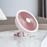 Portable Clip-on USB Rechargeable Fan with LED Light, 5-Speed Handheld Mini Fan for Summer
