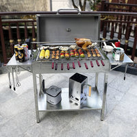 Outdoor Patio BBQ Grill Charcoal Stainless Steel Large Household Wood Charcoal Barbecue Rack Thickened Villa American Style Grill