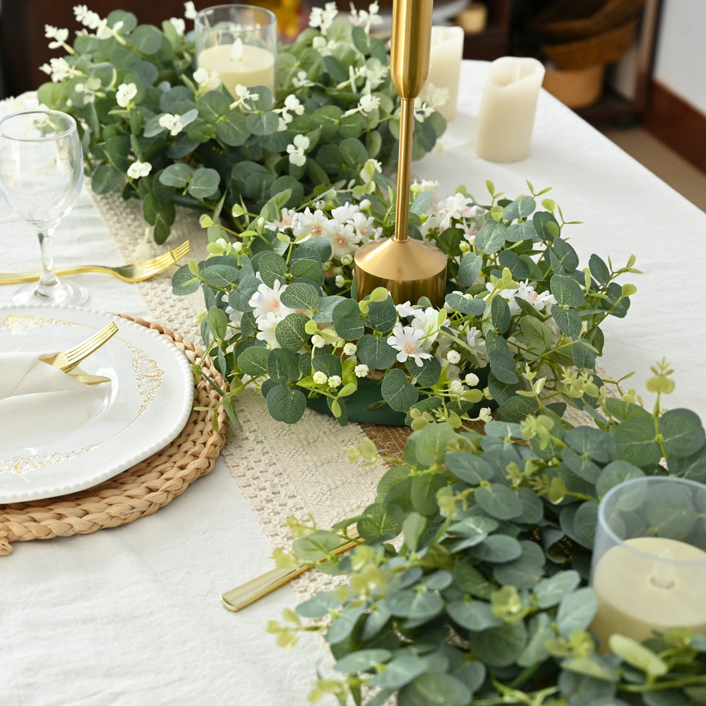 Artificial Eucalyptus Wreath with Daisy Accents for Spring Home Decor, Table Centerpiece, Wedding, or Door Hanging