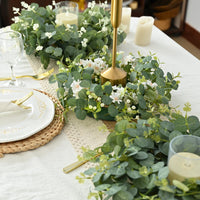 Artificial Eucalyptus Wreath with Daisy Accents for Spring Home Decor, Table Centerpiece, Wedding, or Door Hanging