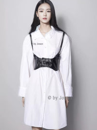 Vintage Dark Lolita Cosplay Suspender Belt Women's Elastic Faux Leather Denim Waistband