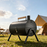 Portable Charcoal BBQ Grill for Home & Outdoor Camping - Foldable Barrel Design