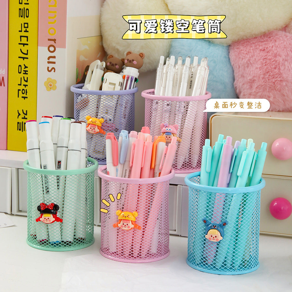 Creative Metal Mesh Round Hollow Pen Holder for Desk Organization