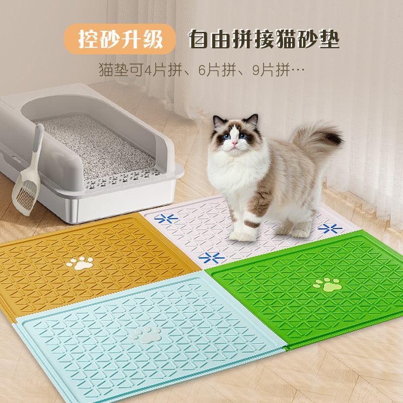 Pet Cat Litter Mat Large Interlocking Silicone Non-Slip Washable Cartoon Paw Pad