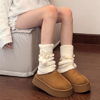 Lolita Fluffy Ball Leg Warmers for Women - Korean Style Warm Winter Boot Socks