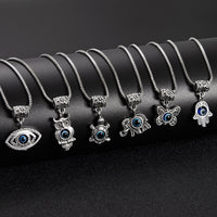Animal Pendant Box Chain Necklace for Women, Elephant Butterfly Owl Turtle Hollow Blue Eye Charm Collarbone Chain