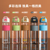 Portable Sports Water Bottle with Straw, Flip-Top Lid, Scale Markings, and Anti-Slip Silicone Sleeve