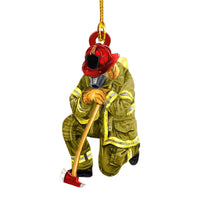 Firefighter Acrylic Flat Car Ornament Christmas Tree Hanging Decoration Home Decor