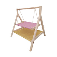 All-Season Double-Layer Cat Hammock Bed with Solid Wood Frame