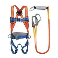 Full Body 5-Point Fall Protection Safety Harness with Double Hook Lanyard for High-Altitude Work