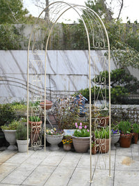 Large European Vintage Wrought Iron Garden Arch Trellis for Climbing Plants and Yard Decor