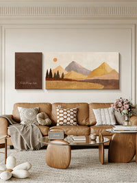 French Vintage Abstract Mountain Landscape Canvas Wall Art for Living Room Decor