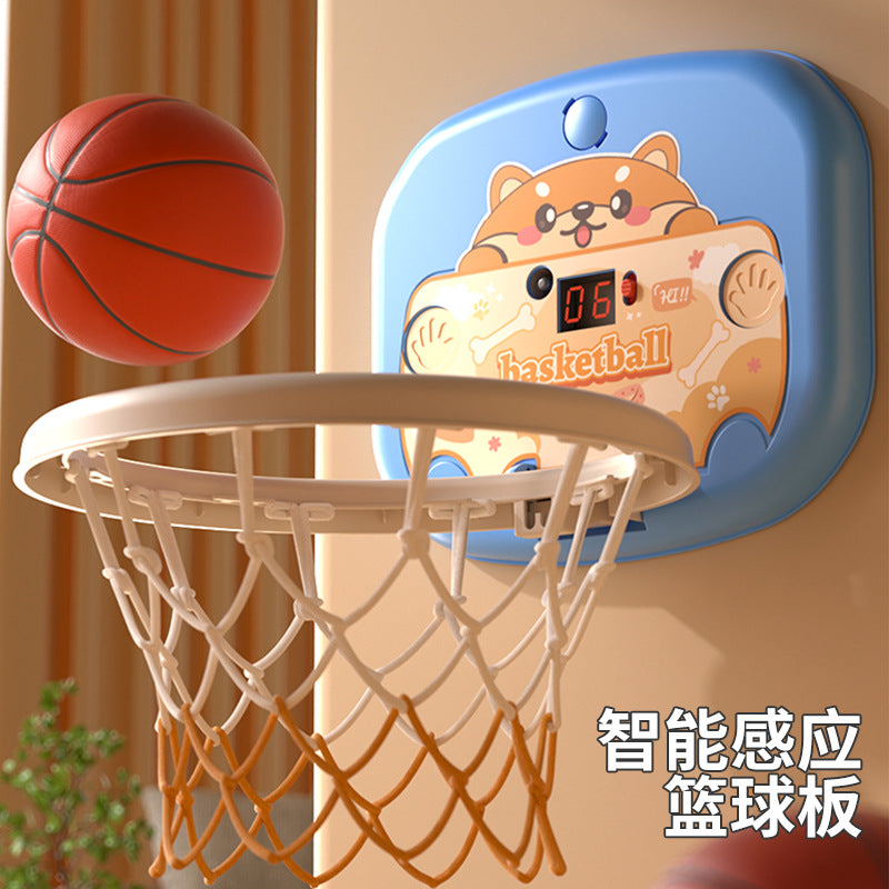 Kids Indoor Basketball Hoop Set with Scoring Function, Foldable Storage, and Ring Toss Game for Boys and Girls