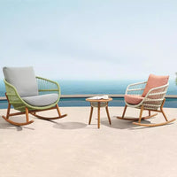 Outdoor Teak Sofa Set with High-Back Rattan Chairs for Patio Villa