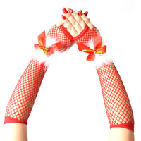 Christmas Fishnet Bell Gloves Mid-Length for Lingerie Outfits