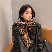 Leopard Print Faux Cashmere Scarf for Women, Winter Warm Plush Neck Warmer