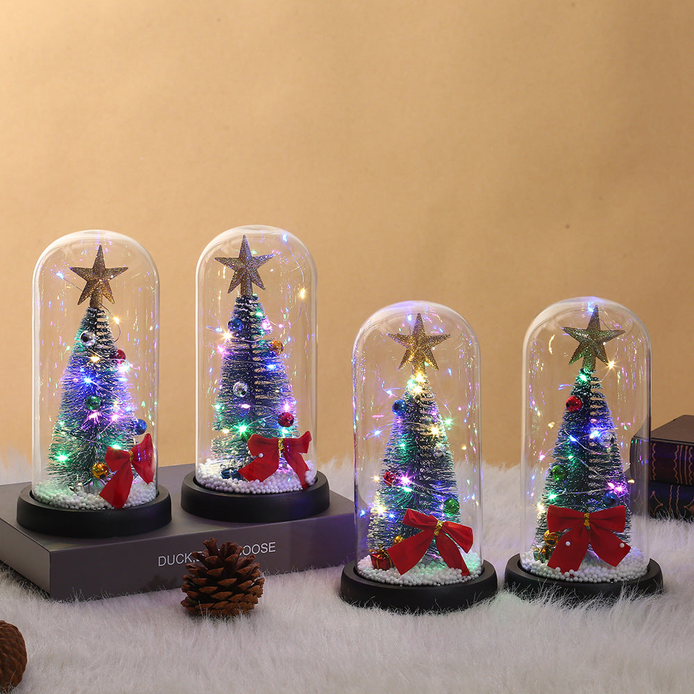 Light-Up Glass Christmas Tree Ornament Mini LED Night Light Desktop Decoration Creative Christmas Gift