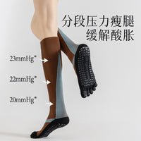 Professional Non-Slip Yoga Pilates Toe Socks with Silicone Grips, Knee-High Compression Fitness Split-Toe Socks