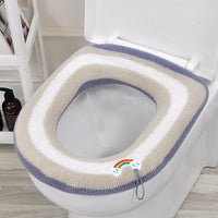 Knitted Toilet Seat Cover with Handle, Thickened Warm O-Type Washable Toilet Cushion