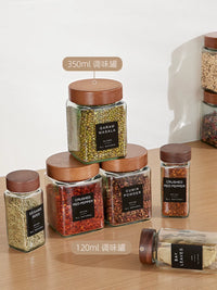 Square Spice Jars Set with Wooden Tray, High Borosilicate Glass Seasoning Containers for Kitchen Storage