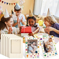 DIY Unfinished Wooden Magnetic Photo Frame Kit with Watercolor Pens and Stickers