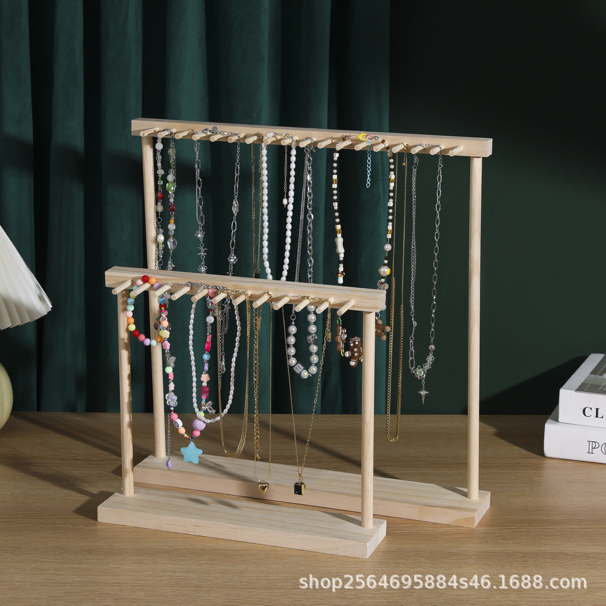 Solid Wood Necklace and Bracelet Display Stand for Jewelry Countertop and Live Selling