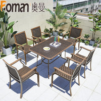 Nordic Outdoor Rattan Dining Set with Aluminum Tabletop for Patio Garden Balcony