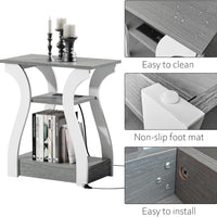 Side Table with Charging Station, USB Ports, and Outlets, 3-Tier Nightstand