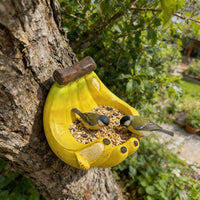 Banana Shaped Resin Bird Feeder Wall Mounted Garden Decor Hanging Bird Feeding Basin