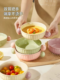 Ceramic Dual-Handle Bowl for Air Fryer, Oven, Microwave, Salad, and Steaming - 500ml High Temperature Resistant