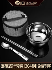 Portable 304 Stainless Steel Bowl and Cutlery Set for Travel, Outdoor, Kids, and Students