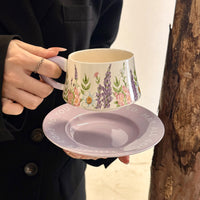 Ceramic Coffee Mug with Saucer and Spoon, Elegant Office Tea Cup, Birthday Gift for Women