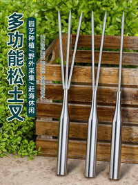 Stainless Steel Garden Soil Loosening Fork and Rake Tool for Potted Plants and Gardening