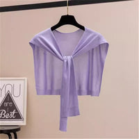 Women's Knit Shawl Cardigan with Tie-Front, Solid Color, Versatile for Dresses and Shirts, Sun Protection