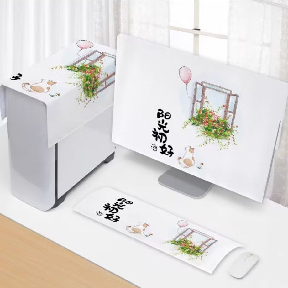 Printed Computer Dust Cover Set for Desktop Monitor, Keyboard, and Tower
