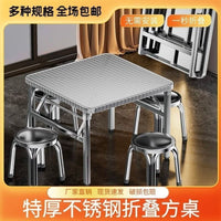 Extra Thick Stainless Steel Folding Square Table for Home, Commercial, Outdoor Dining, BBQ, and Market Stalls