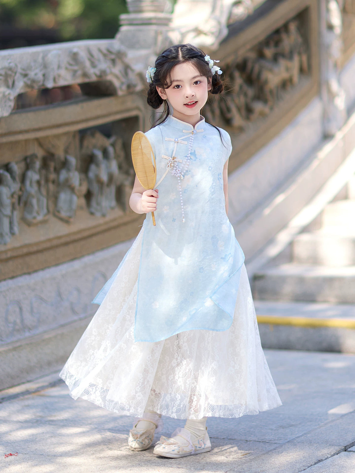 Girls' Chinese Hanfu Qipao Dress Summer New Style Thin Cheongsam for Kids
