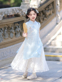 Girls' Chinese Hanfu Qipao Dress Summer New Style Thin Cheongsam for Kids