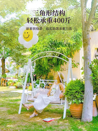 Outdoor Patio Swing Chair with Solar Light and Cushions, Single/Double/Triple Seater Garden Rocking Chair