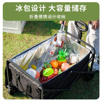 Outdoor Camping Cart with Cooler Bag - Foldable Portable Utility Wagon for Picnic, Beach, and Hauling