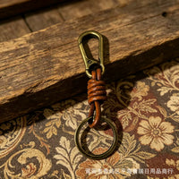 Vintage Leather Rope Keychain with Carabiner for Men