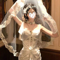 Gothic Lolita White Lace Veil & Gloves Set for Halloween Cosplay