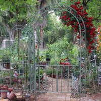 European Style Wrought Iron Archway with Gate for Climbing Plants, Outdoor Garden Arbor for Roses and Vines